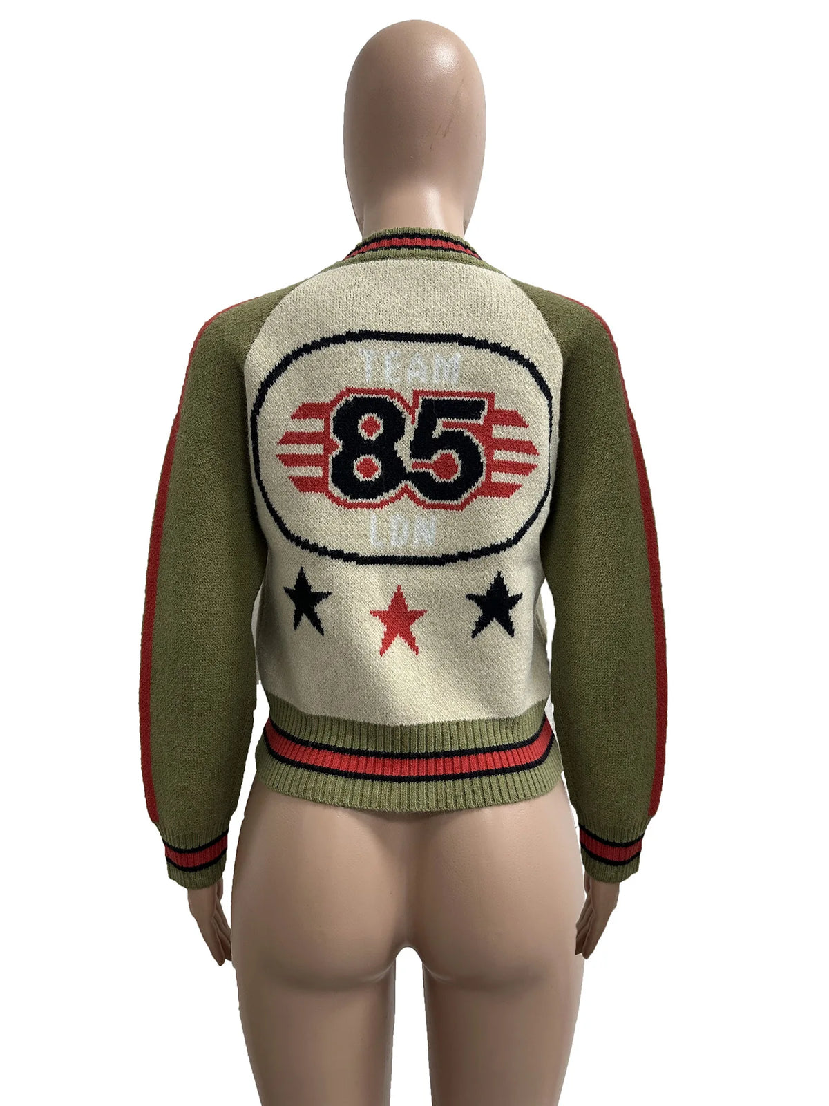 Warm Knitted Cropped Varsity Sweater Jacket for Women