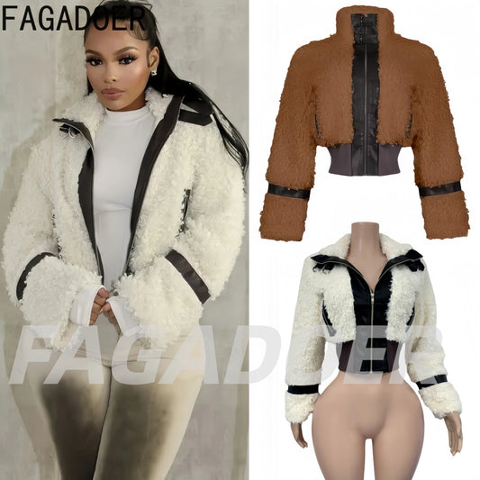 Winter Faux Fur Patchwork Leather Jacket for Women