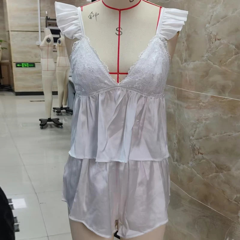 Elegant Silk Sleepwear Set With Babydoll Camisole For Women