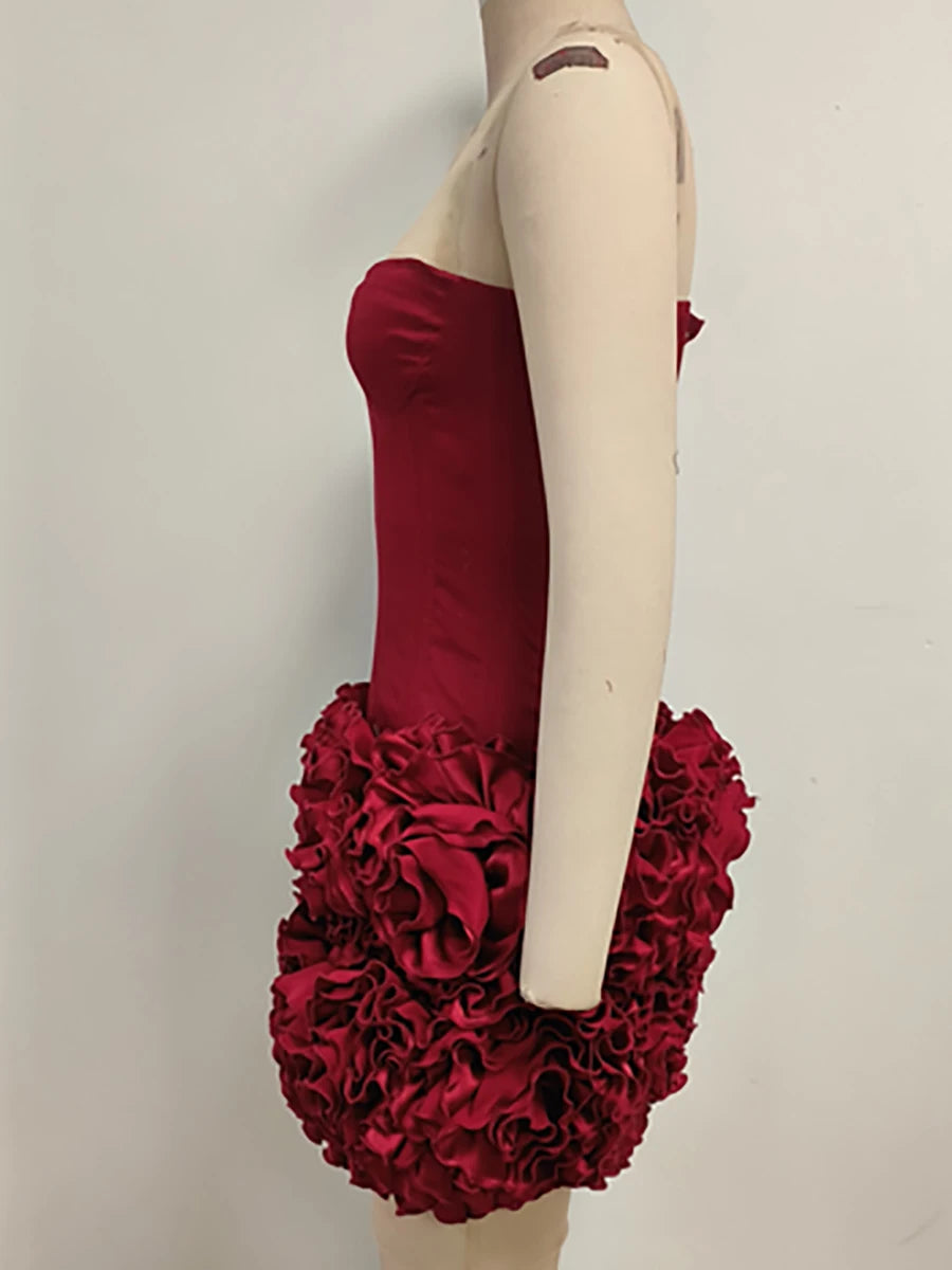 Women's Sexy Strapless Red Mini Skirt and Off-Shoulder Corset Top Two-Piece Set Lace Up Elegant Quality Luxury Party Dress