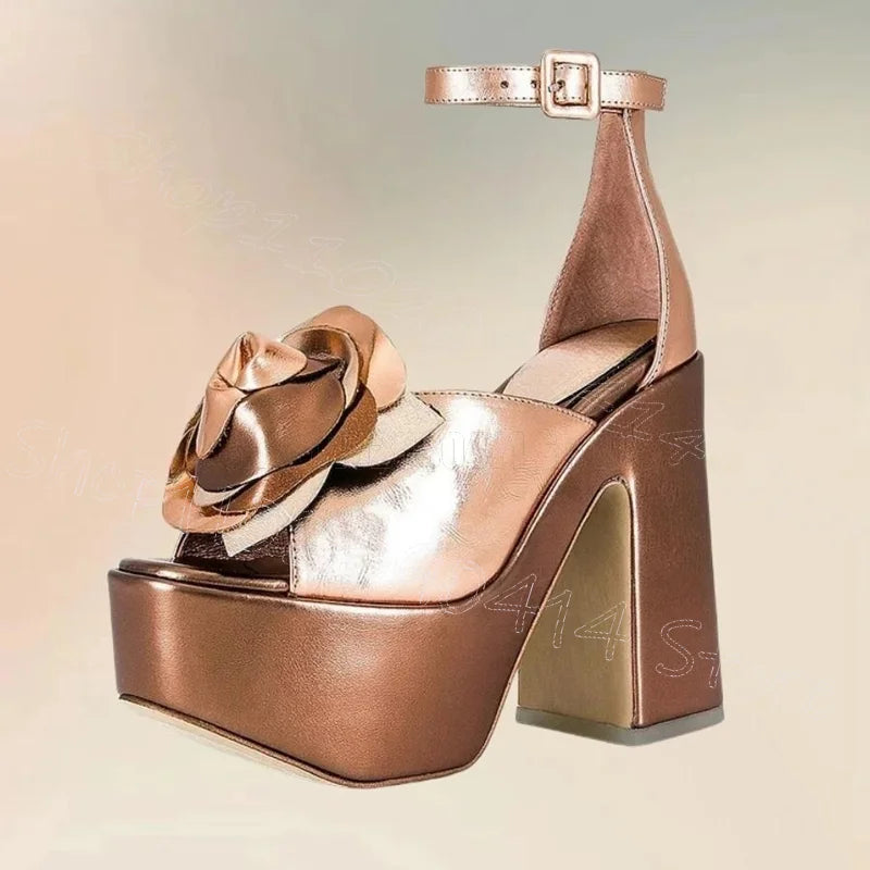 Rose Red Open Toe Platform Sandals with Buckle Strap for Women
