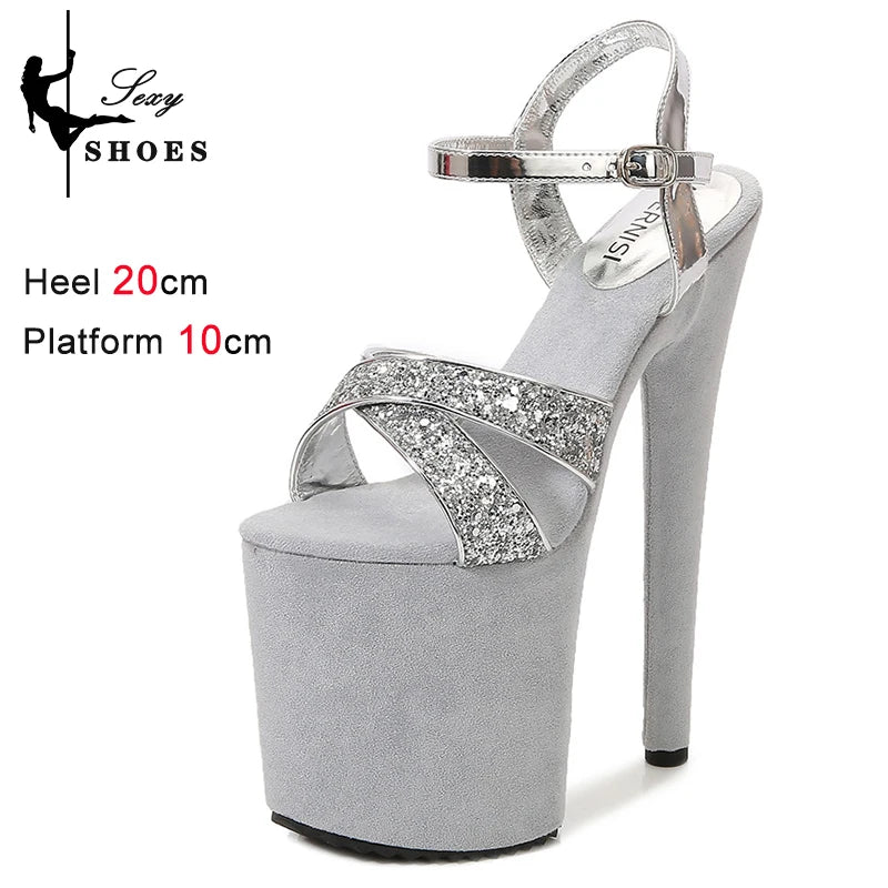 Elegant Sequined Gold High Heel Platform Sandals for Women