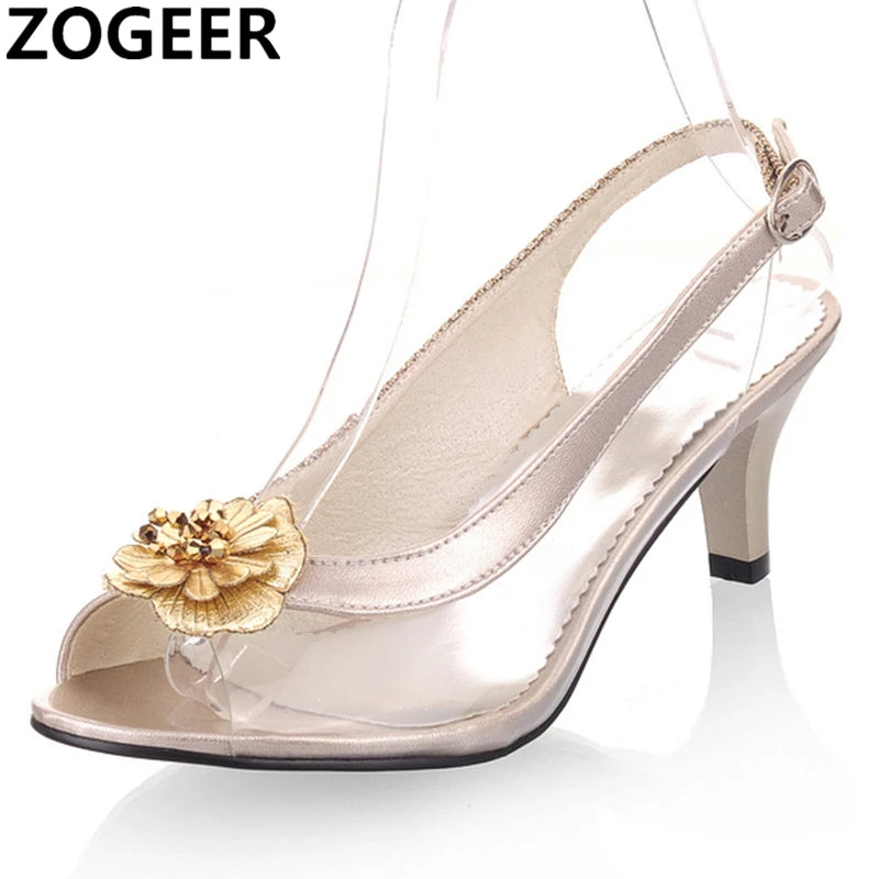 Clear Buckle Strap Mid Heel Sandals