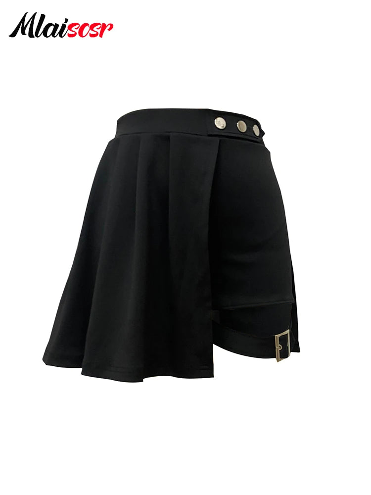 Mlaiscsr Gothic Style Pleated Punk Irregular Ring Shorts Skirt High Waist A-Line Harajuku Mini Pants Sexy Party Night Clubwear