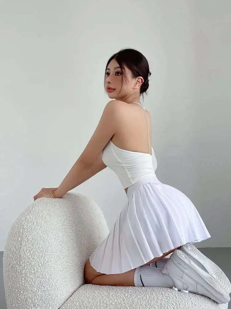 High-Waisted Pleated Mini Skirt
