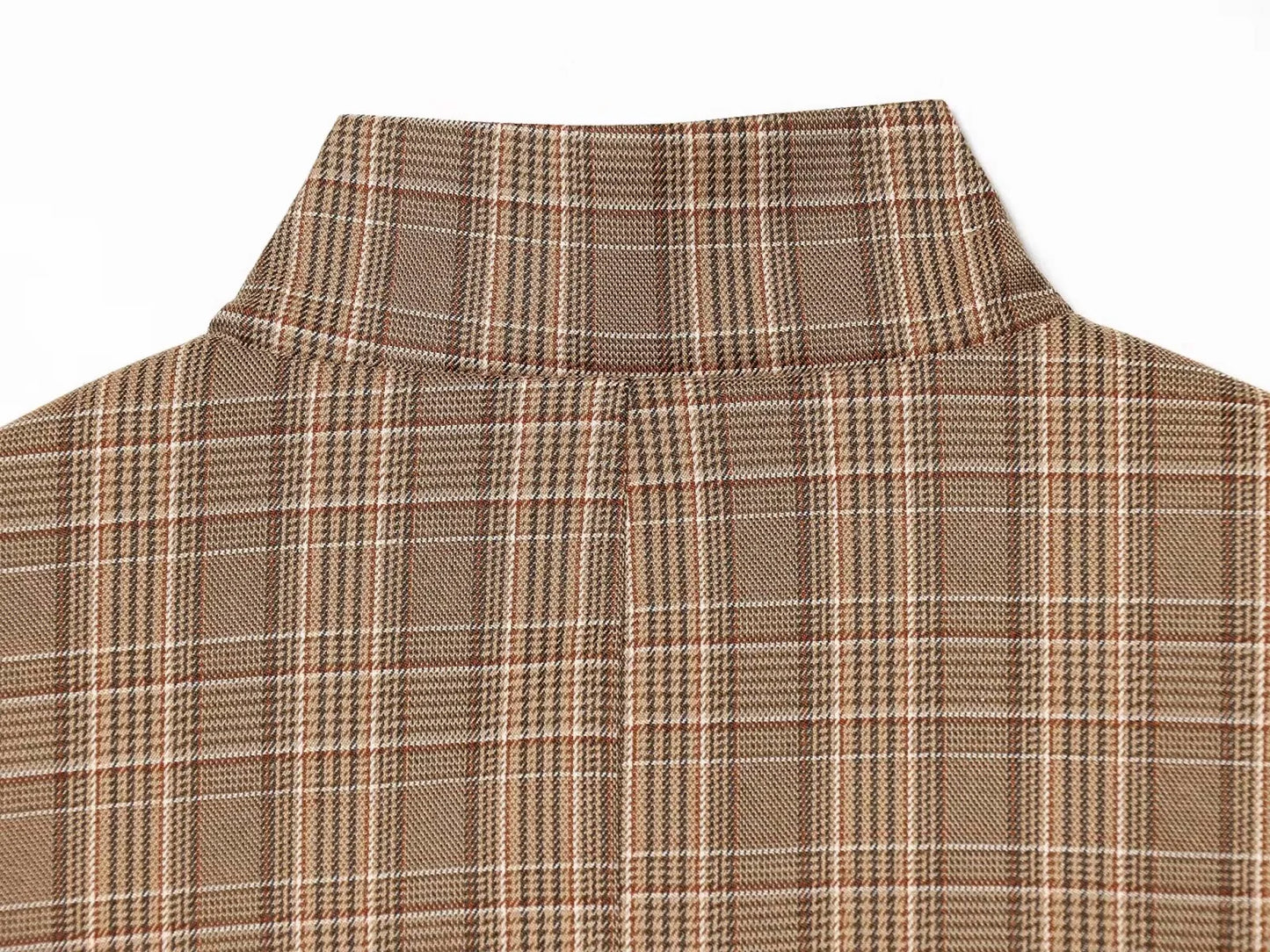 Plaid Stand Collar Long Sleeve Single Button Blazer Coat for Women