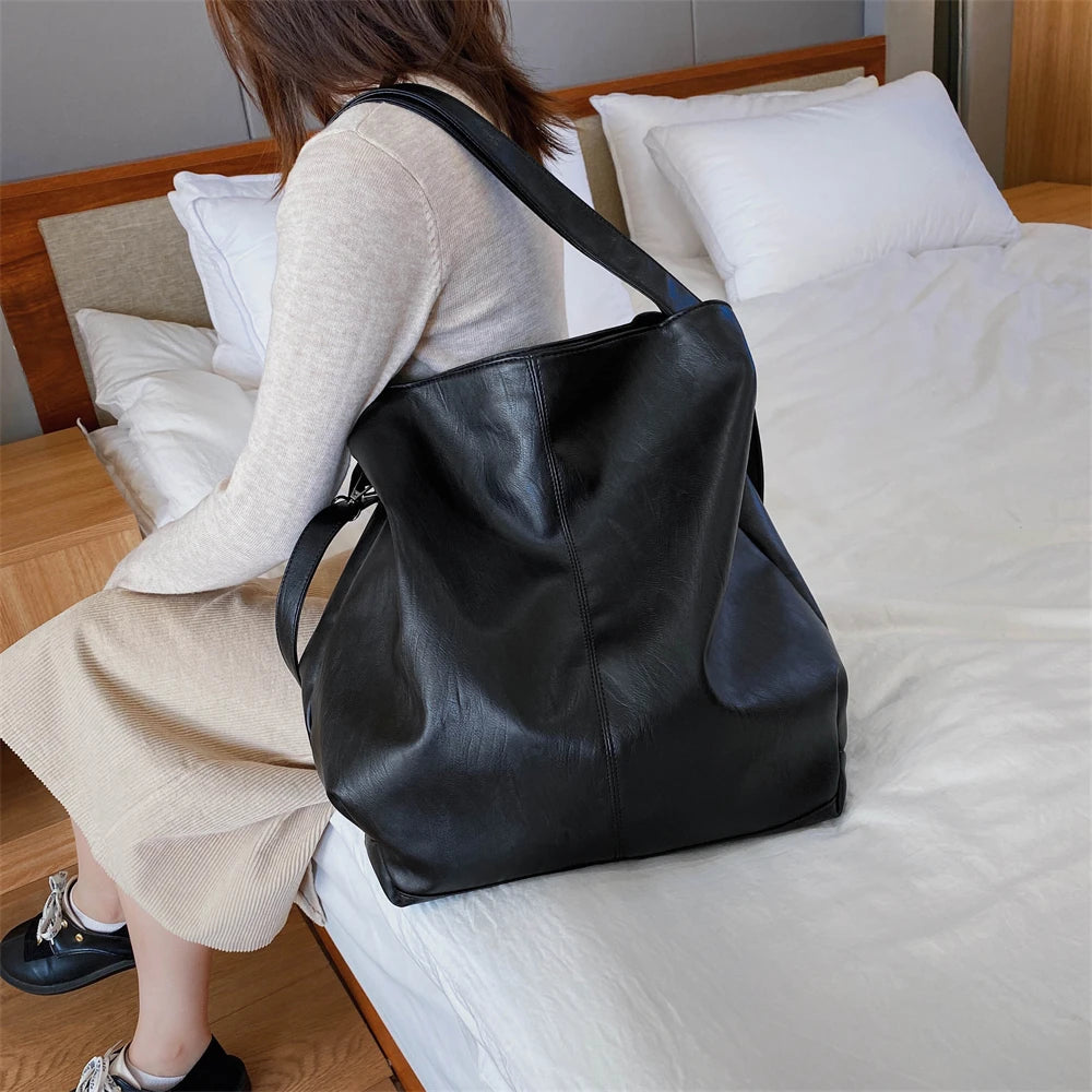 Oversized Leather Tote Bag With Dual Straps for Women