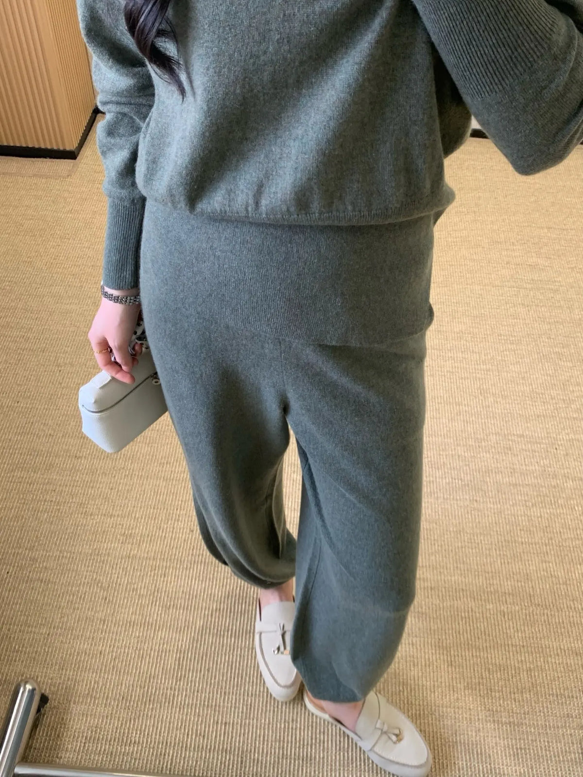 Minimalist Cashmere Knit Top And Pants Set for Women