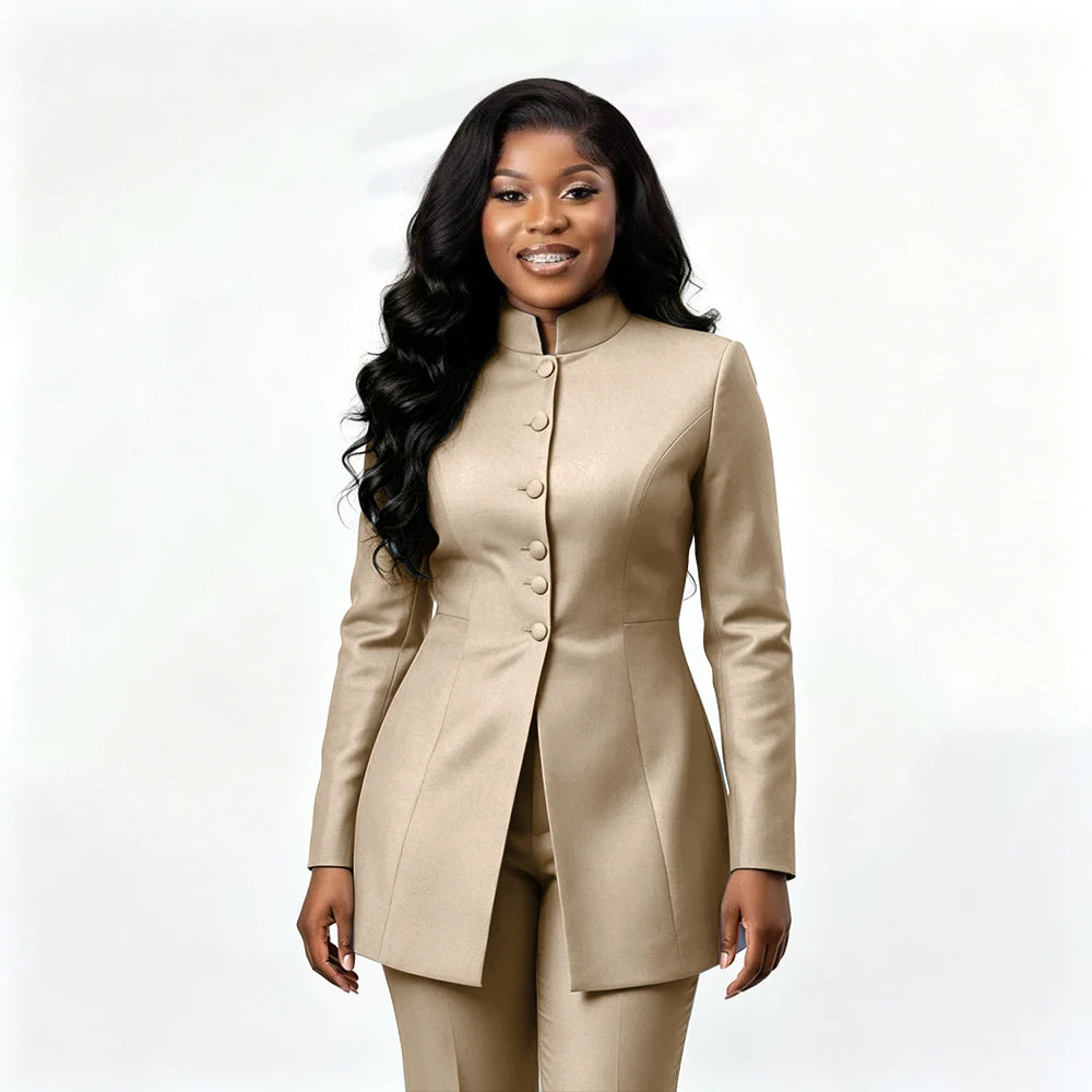 Smart Casual Two Piece Knit Blazer Set with Pants for Women