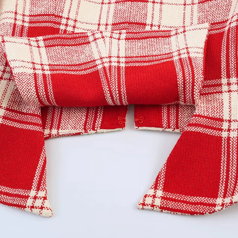 Elegant Plaid Long Sleeve V-Neck Single Breasted Jacket for Women