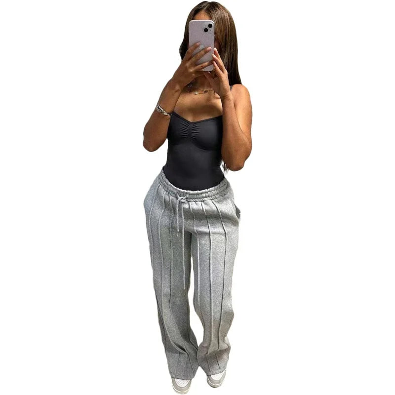 Striped Ribbon Straight Leg Jogger Pants for Women