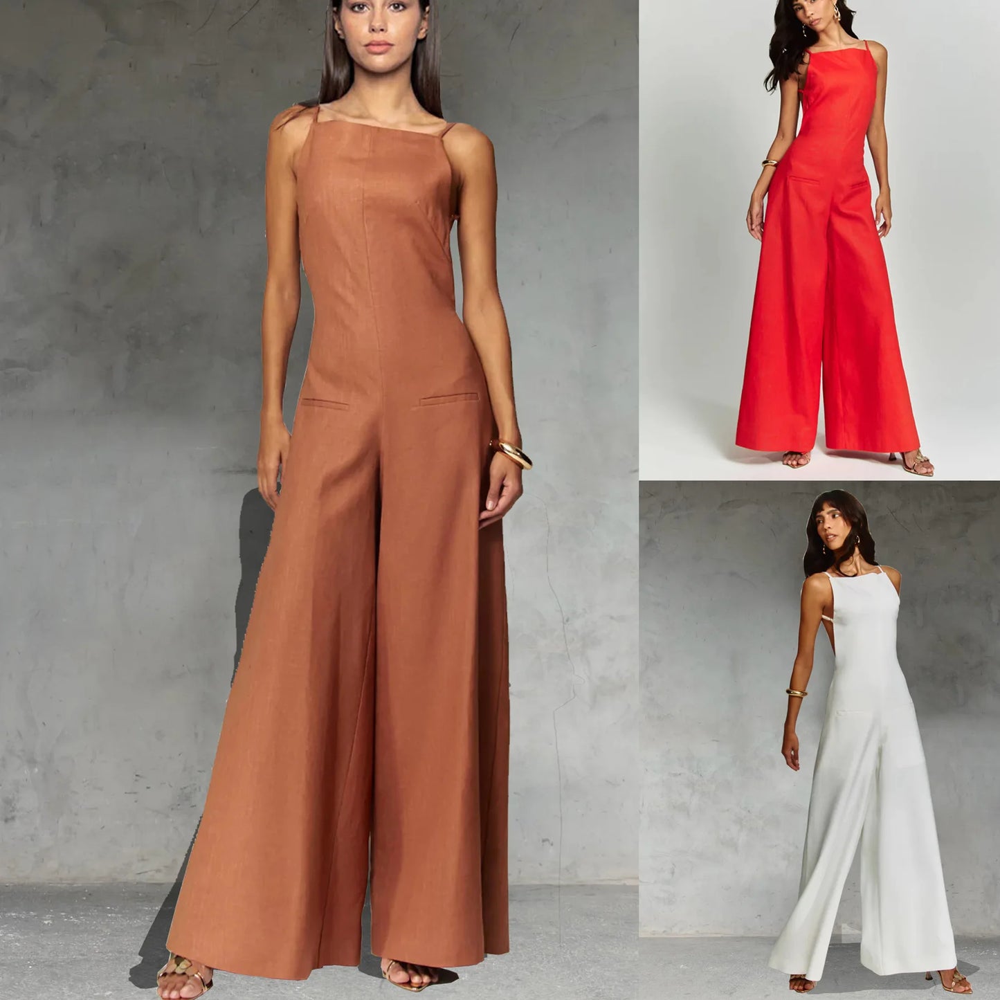 Summer Women's Jumpsuit Long Pants Sleeveless High Waist Wide Leg Ankle-length Pants Solid Color Casual Fashion Women's 2025