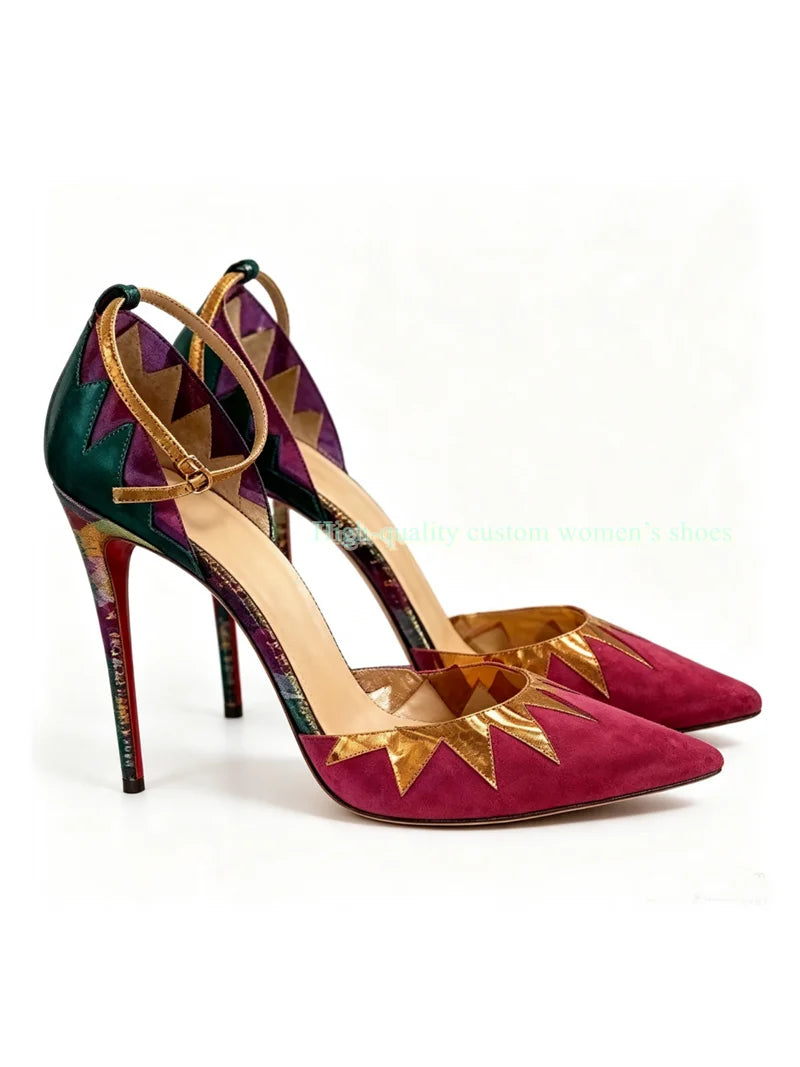 Rainbow Velvet Pointed Toe Stiletto Sandals For Women