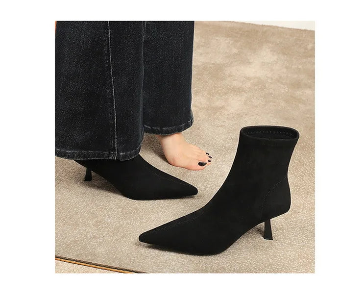 Suede Pointy Toe Sock Stiletto Boots