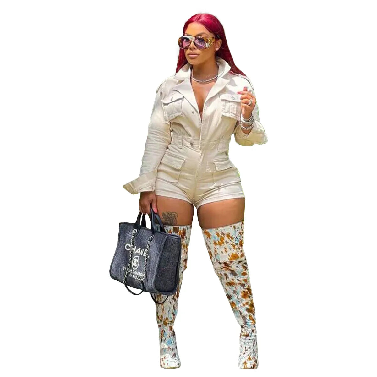 Casual Long Sleeve Denim Romper Jumpsuit for Women