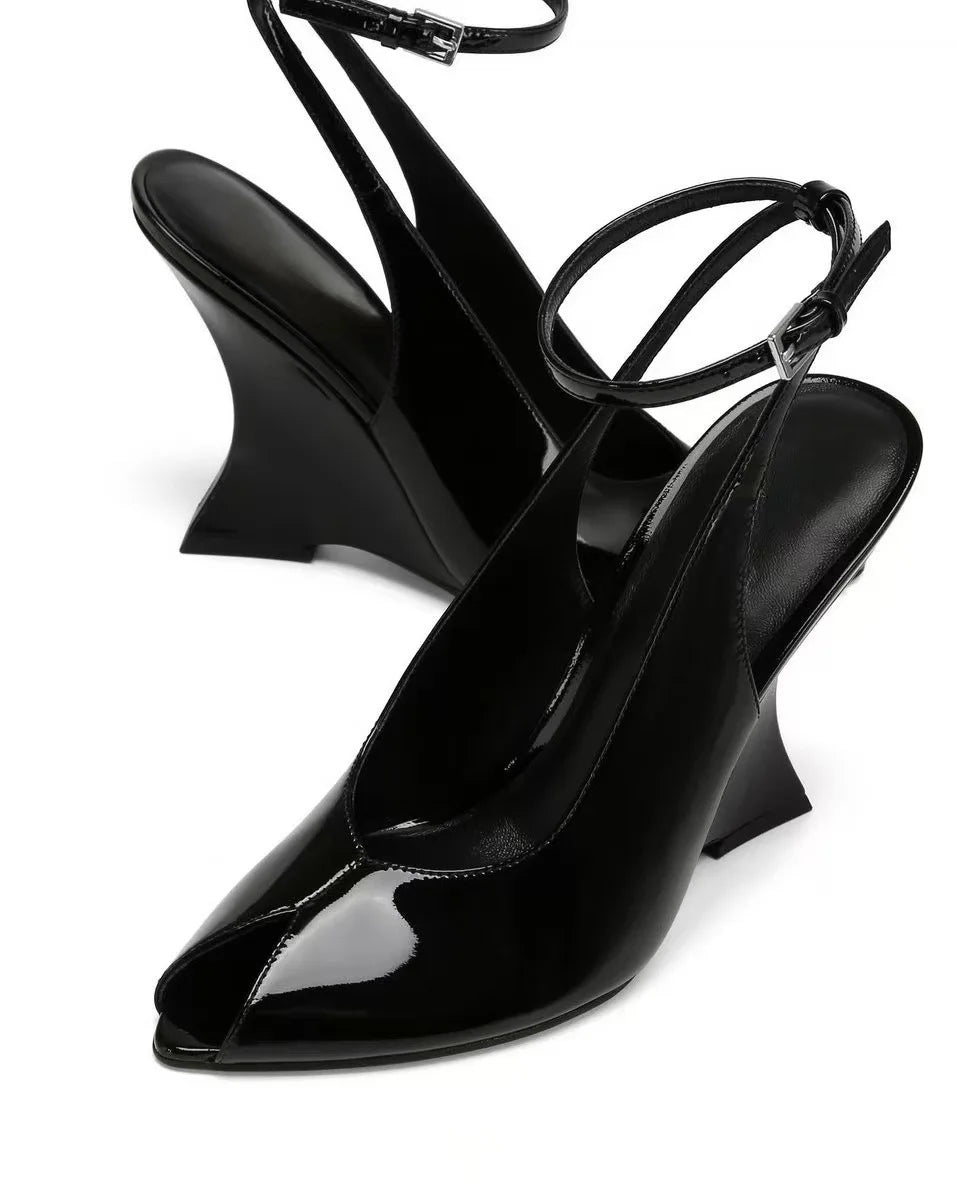 Elegant French Style Buckle Wedge Sandals for Women