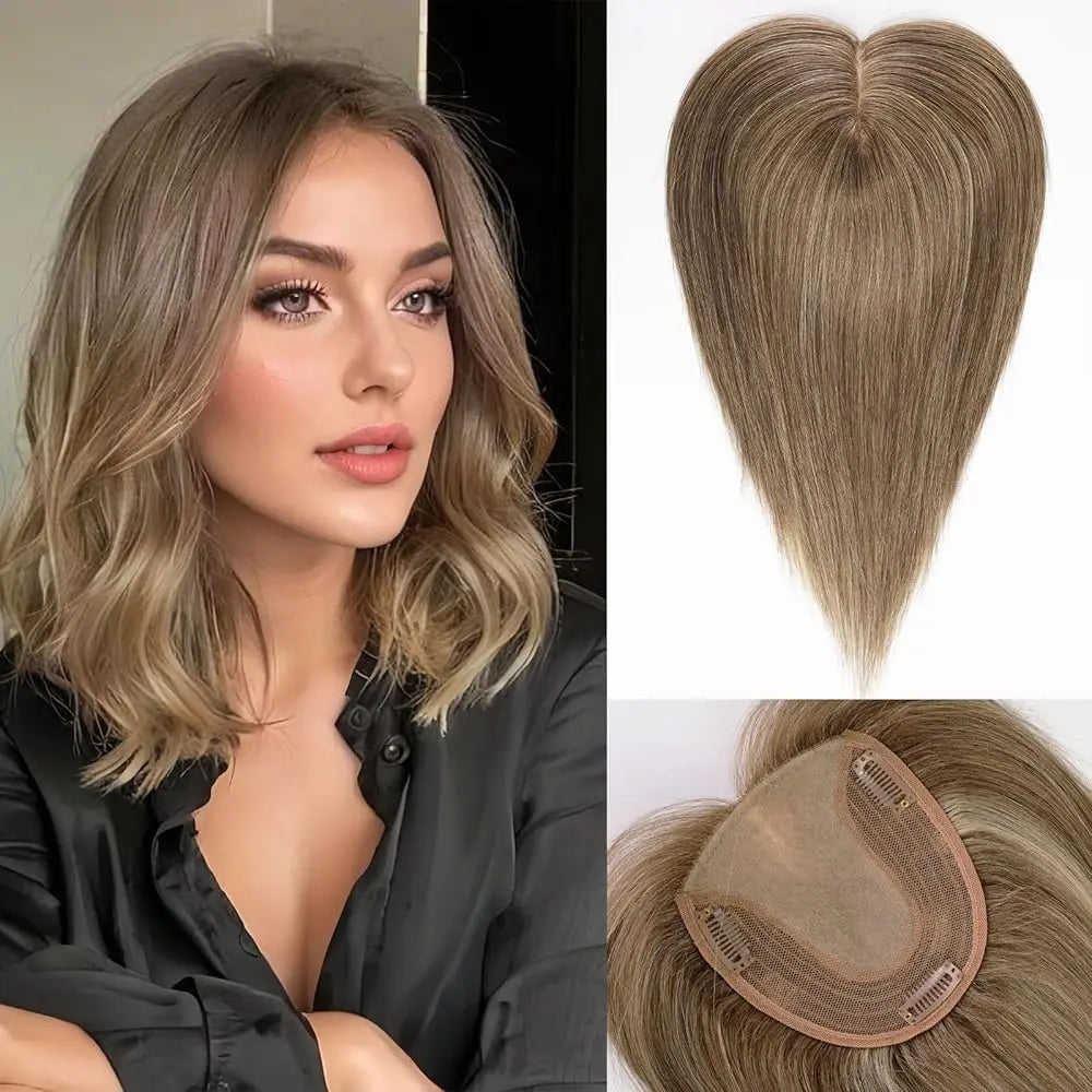 Straight Blonde Highlight Remy Human Hair Topper For Women