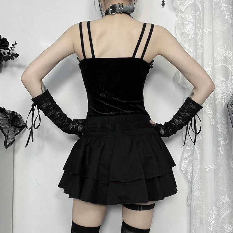 Cross Buckle Lace Embroidered Skirt