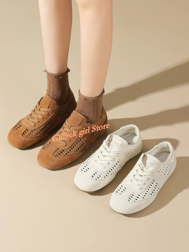 Breathable Openwork Knit Leather Training Shoes for Women