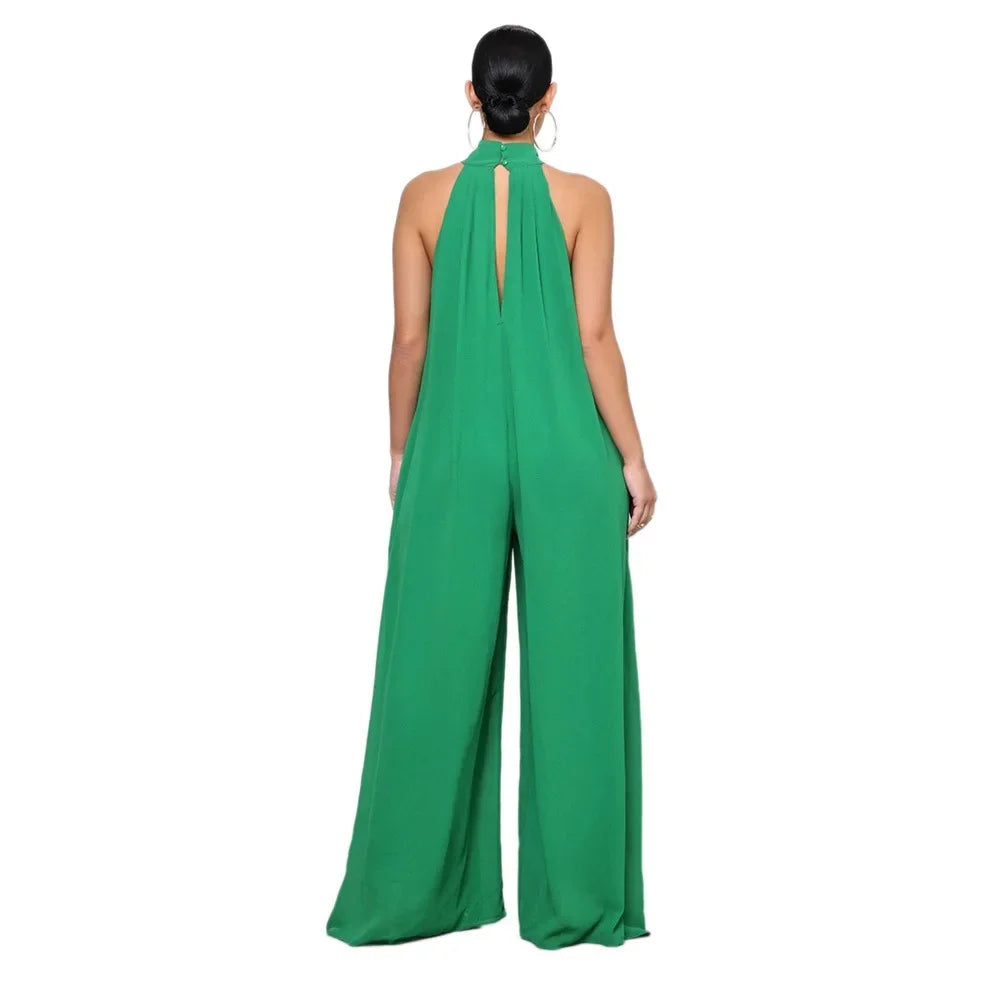 Loose Fit Solid Color Chiffon Ankle Length Jumpsuit for Women