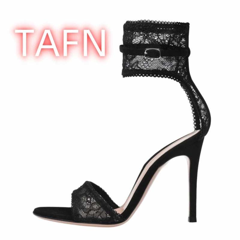 Elegant Lace Strap Open Toe Cushioned Sandals for Women