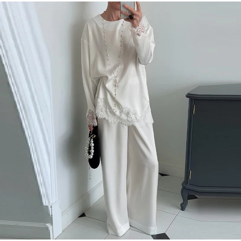 Elegant Lace Patchwork Loose Knee Length Dress for Women