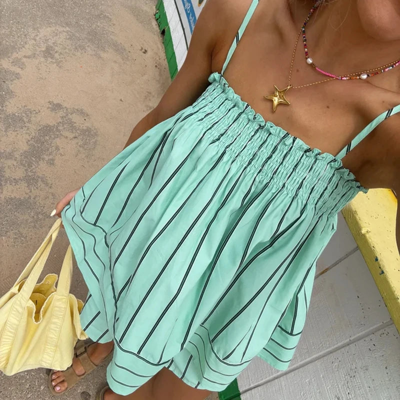 Striped Peplum Cami Top Two Piece Lounge Set for Women