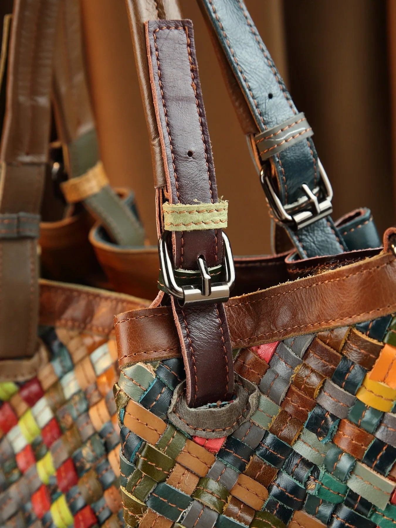 ABQP New Women's Handbag Made of Genuine Leather Hand Woven Women's Single Shoulder Crossbody Bag Color Spliced Women's Bag