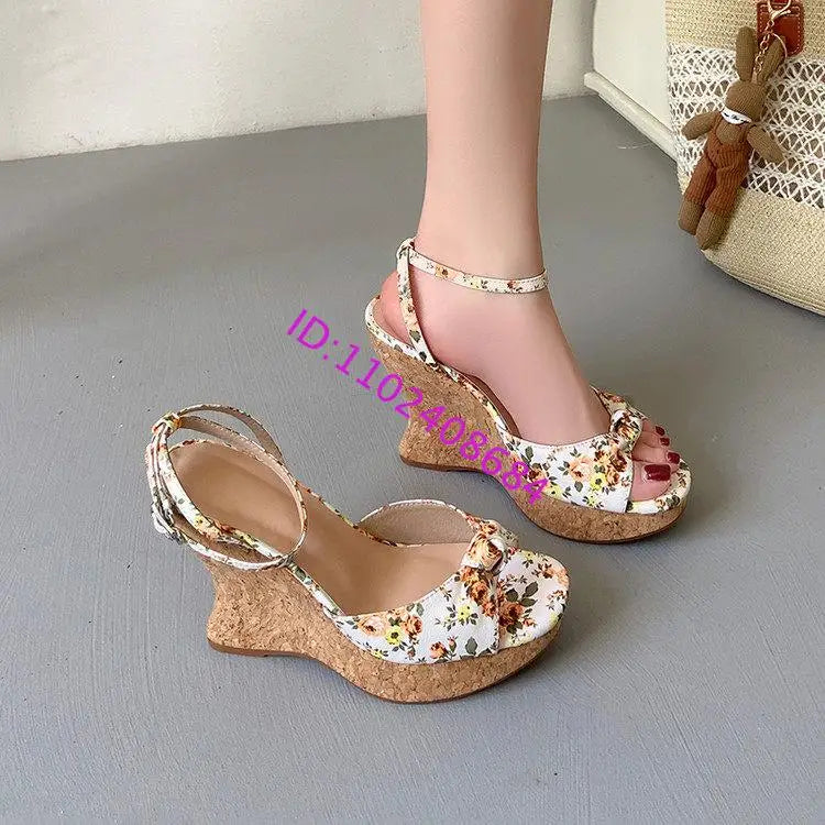 Summer Satin Peep Toe Slingback Wedge Platform Bow Sandals for Women