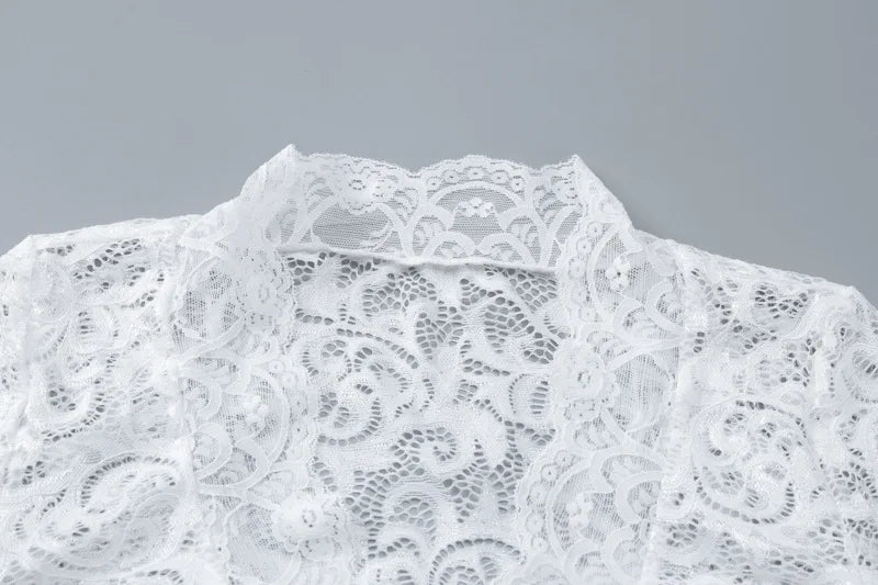 Aesthetic Lace Top Women Sexy Clothing See Through Deep V Neck Flared Long Sleeve T Shirts Party Clothes Clubwear