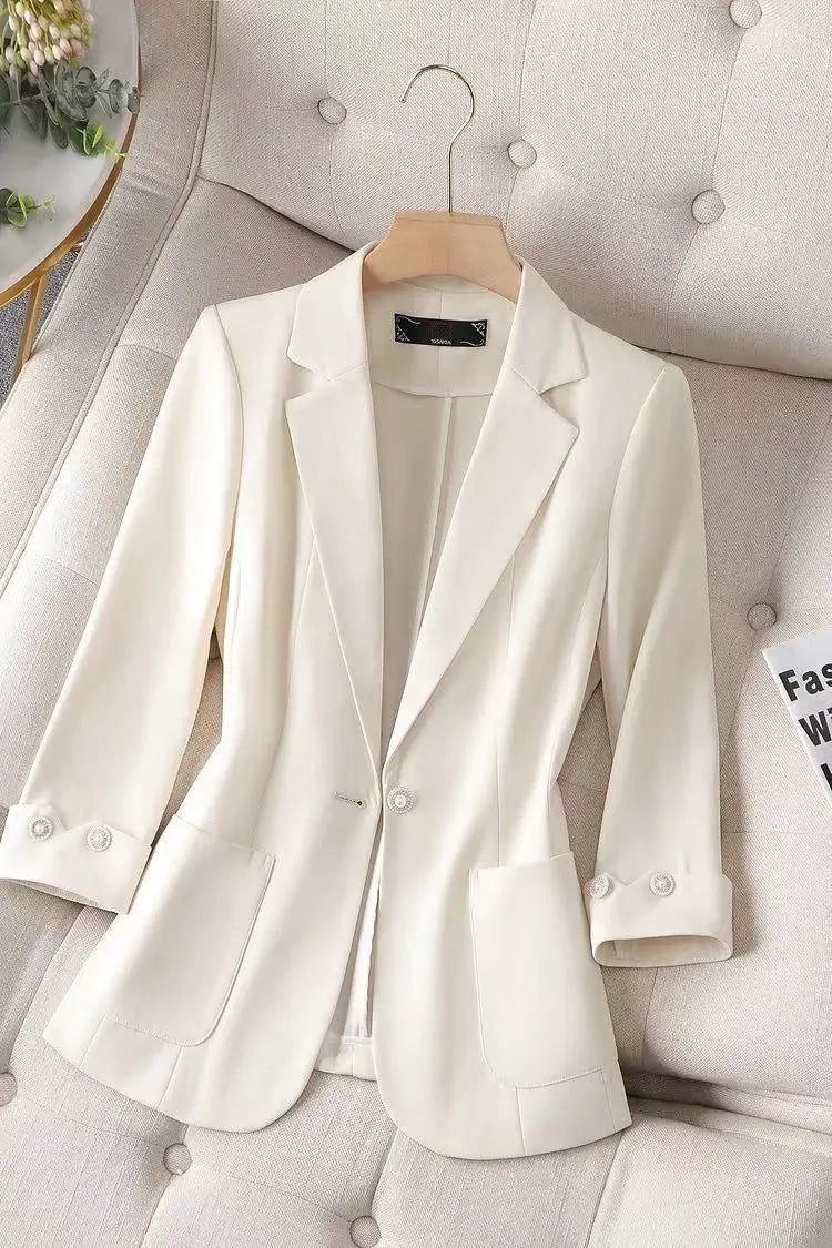New 2025 Summer Women Blazers Coat Thin Suit Jacket for Women Short Slim Seven Point Suit, Single-layer