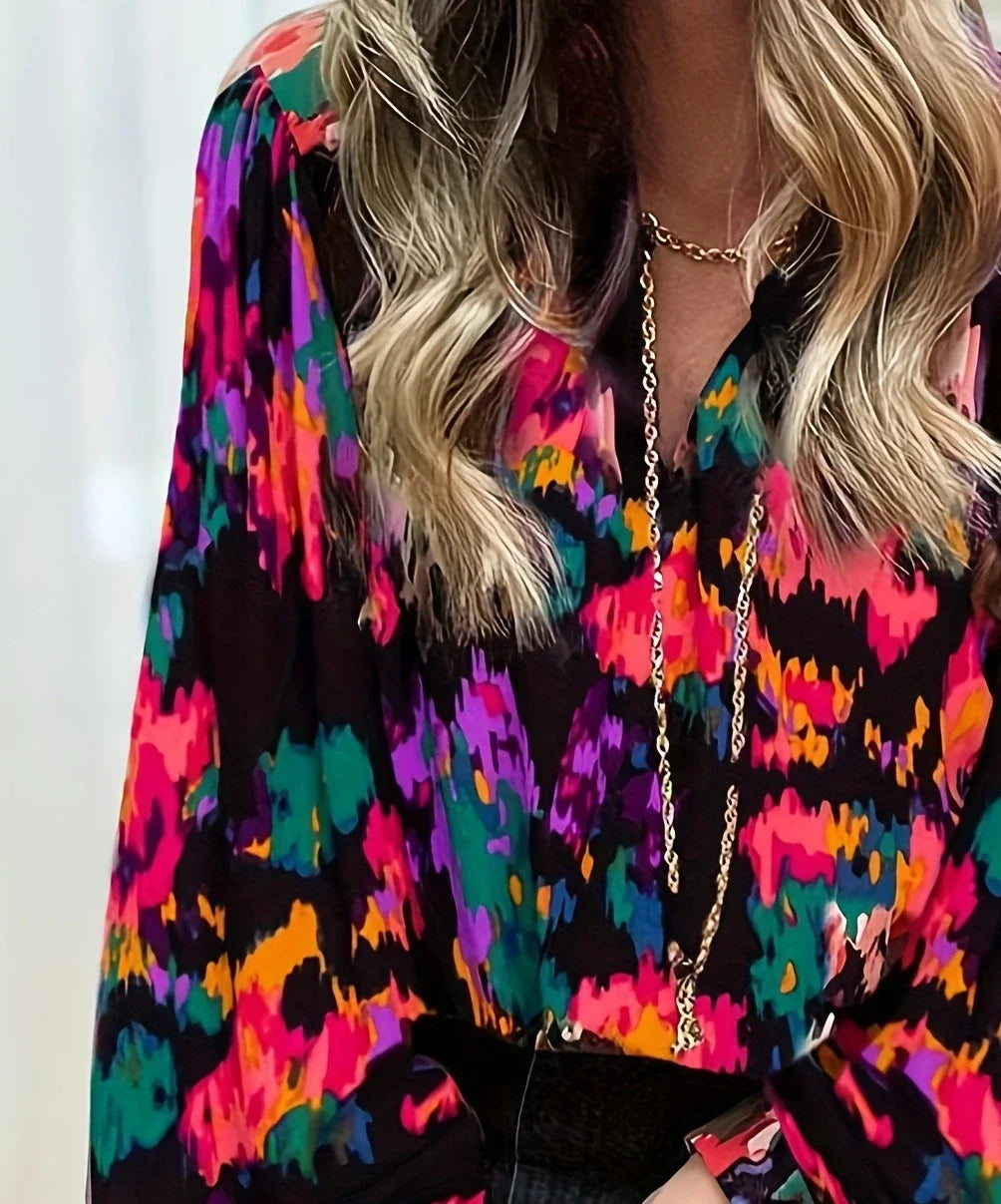Soft Flowy Printed Tie Dye Puff Sleeve Blouse for Women