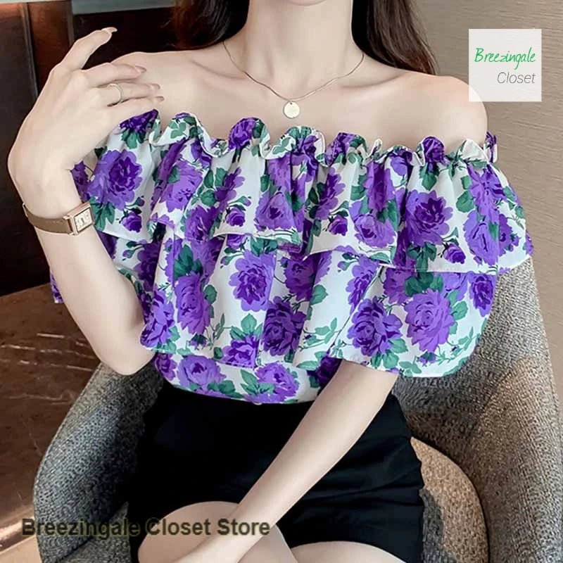 Casual French Style Floral One Shoulder Shirt For Women