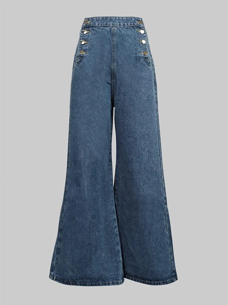 Beautyblue Women's Denim Jean Loose High Waisted Pockets Double-breasted Straight Leg Trouser Female 2025 Y2k Street Lady Outwea