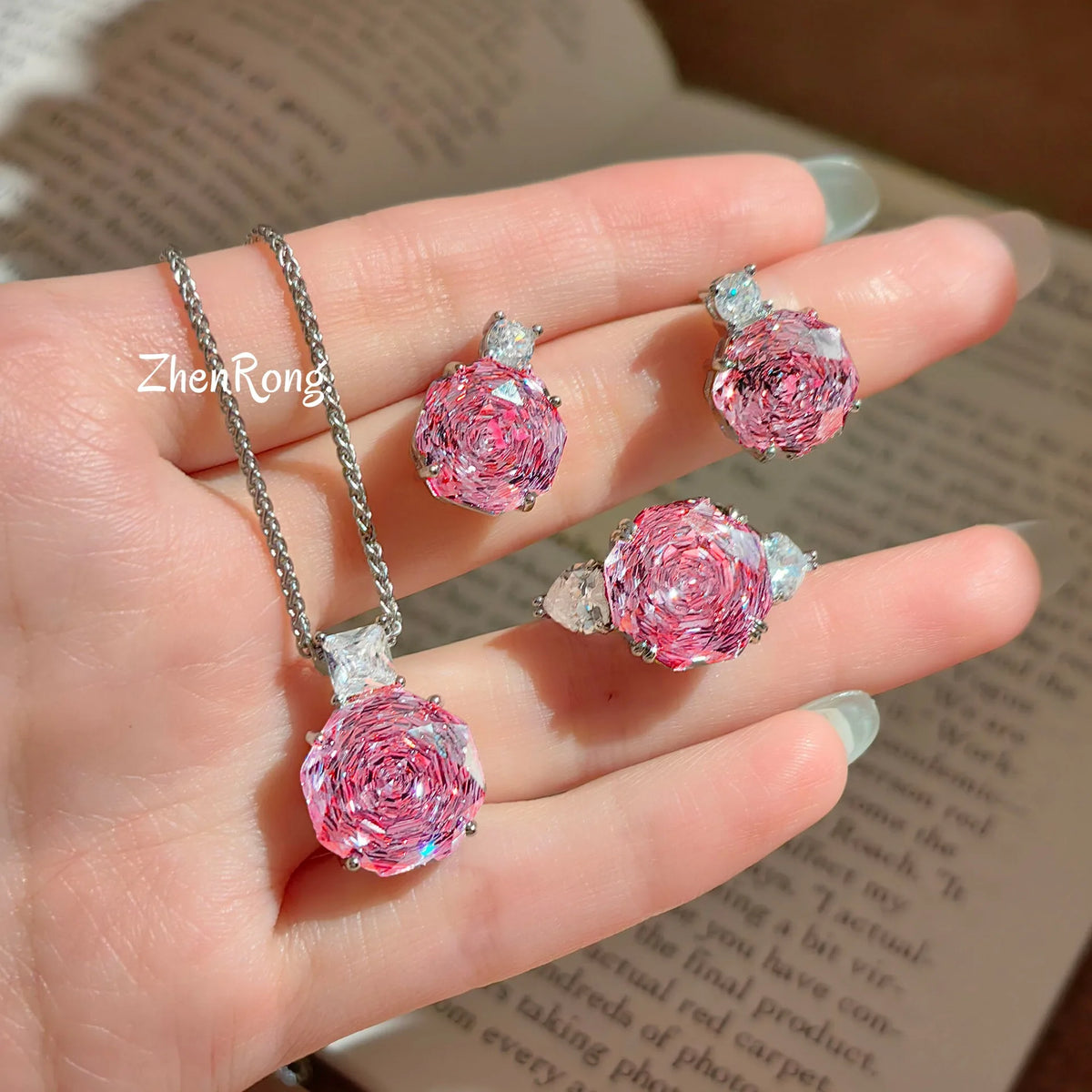 Rose Cut Cubic Zirconia Wedding Jewelry Set for Women
