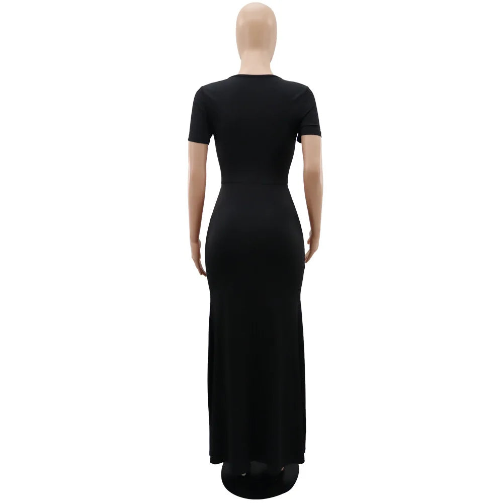 Hollow Out Floor Length Slim Fit Knit Dress for Women