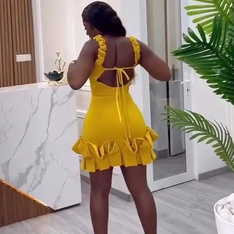 Ruffle Hem V-Neck Spaghetti Strap Mini Dress for Women