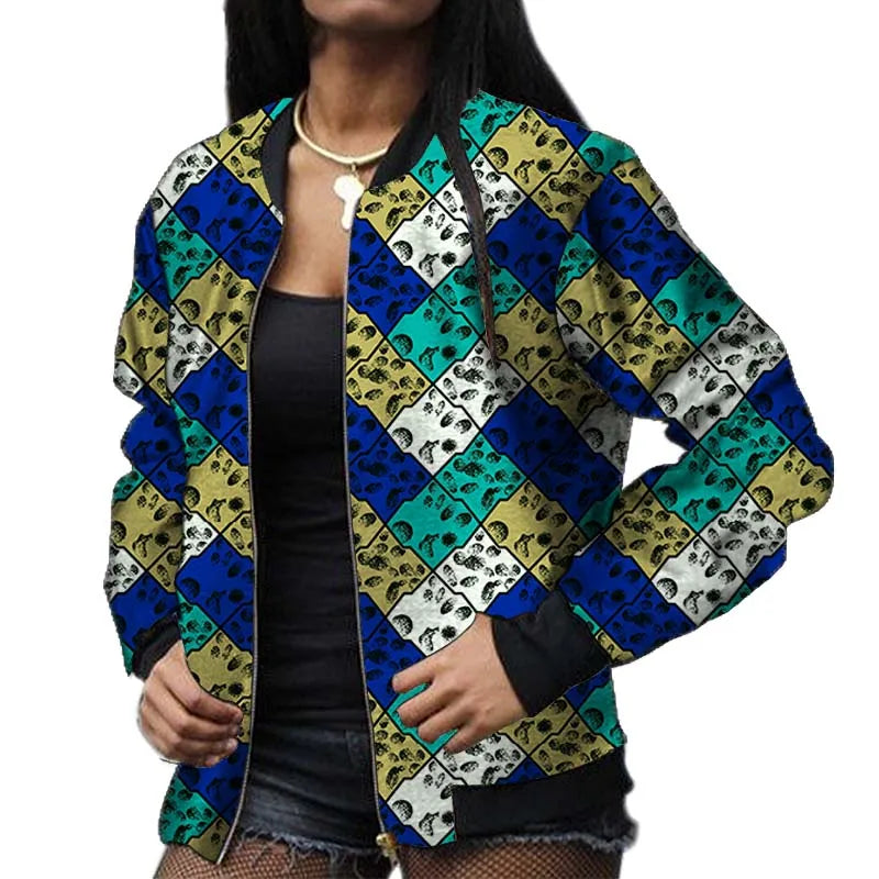 Stylish Elastic Waist African Print Jacket for Women