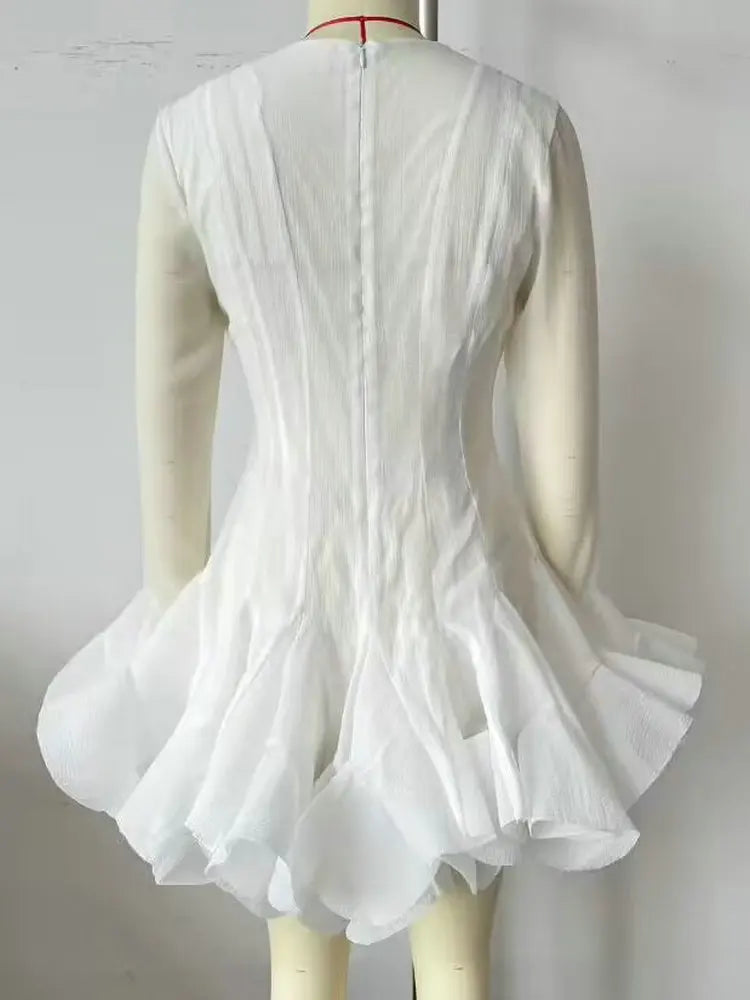 French Style Ruffle Hem Flare Sleeve Mini Dress for Women