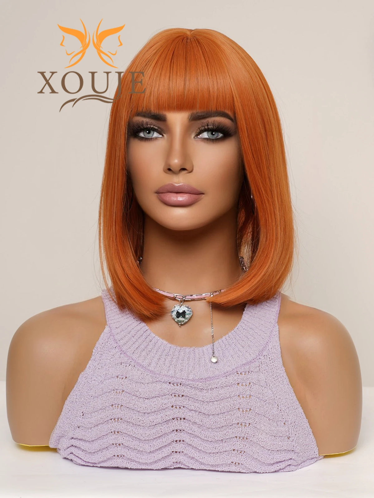 Natural Brown Straight Synthetic Wig With Bangs For Women