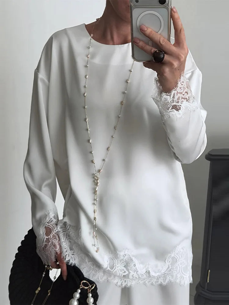 Elegant Lace Patchwork Loose Knee Length Dress for Women