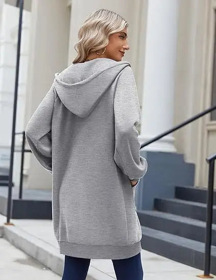 Solid Color Long Sleeve Zippered Hoodies For Women