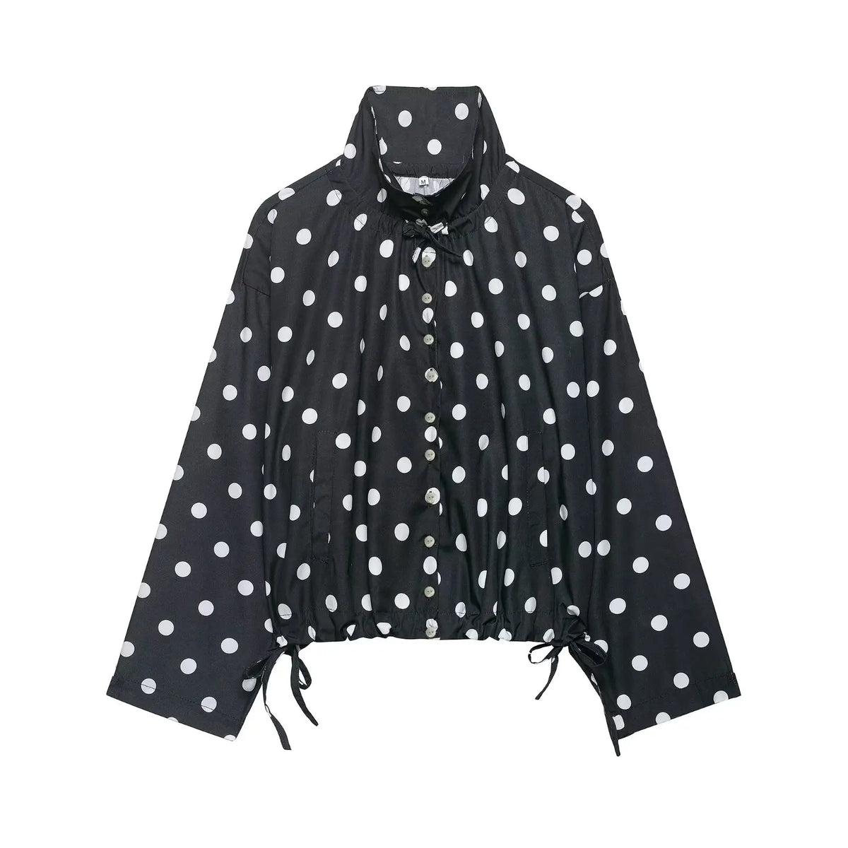 Pink Polka Dot High Collar Button Front Jacket for Women