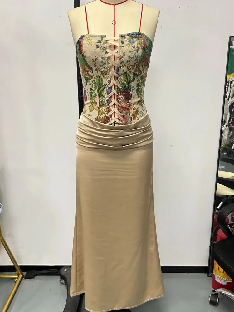 Elegant Strapless African Dashiki Maxi Dress for Women