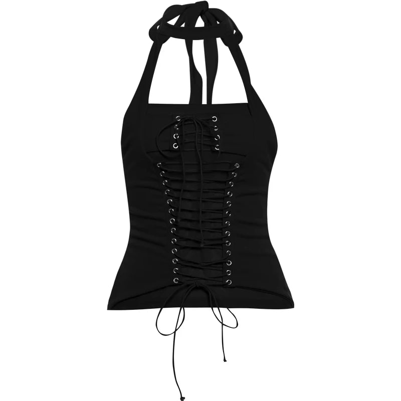 Halter Patchwork Backless Shirred Tank Top for Women