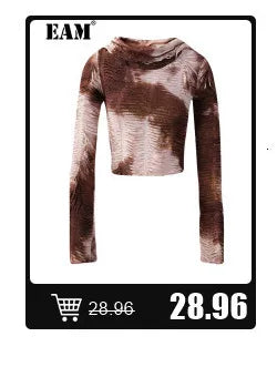 [EAM] Women Black Denim Burr Irregular Big Size Casual T-shirt New V-Neck Half Sleeve Fashion Tide Spring Summer 2025 1DJ1392