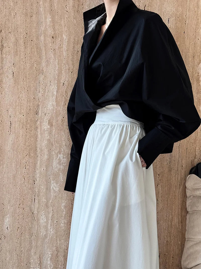 Batwing Sleeve Stand Collar Blouse