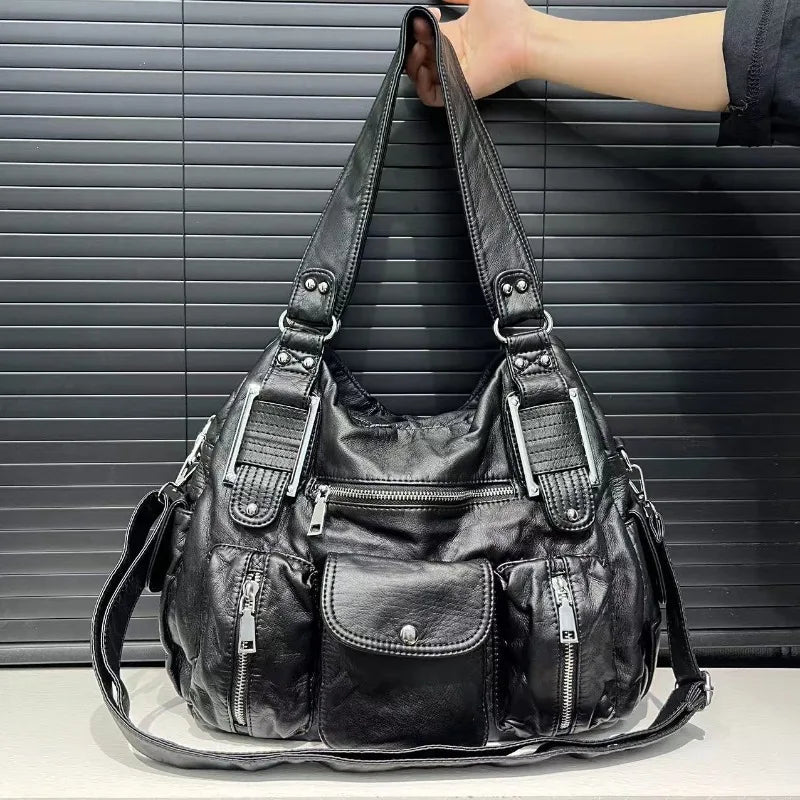 Y2K Multi-Pocket Motorcycle Shoulder Bag for Women