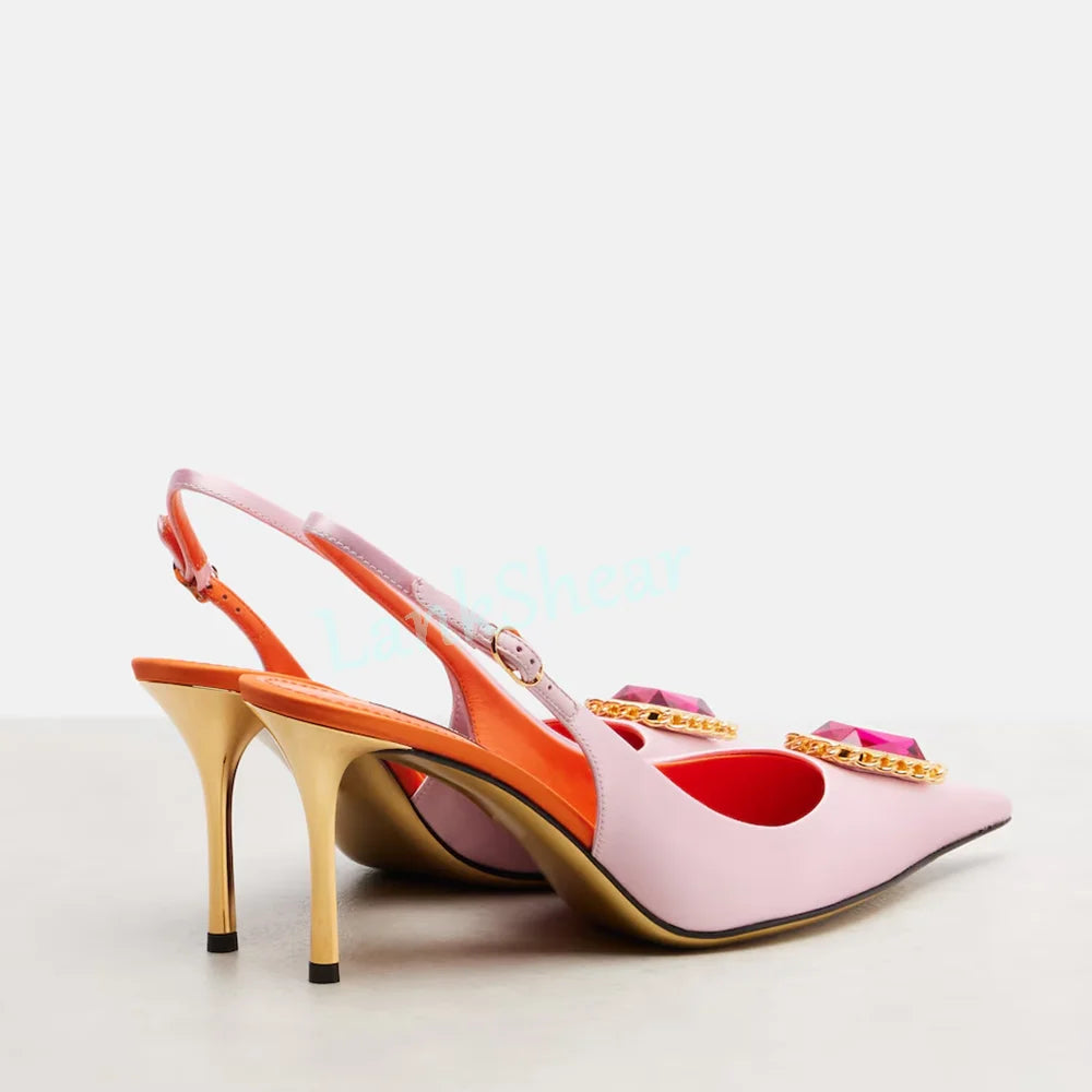 Crystal Embellished Pointed Toe Satin Sandals for Women