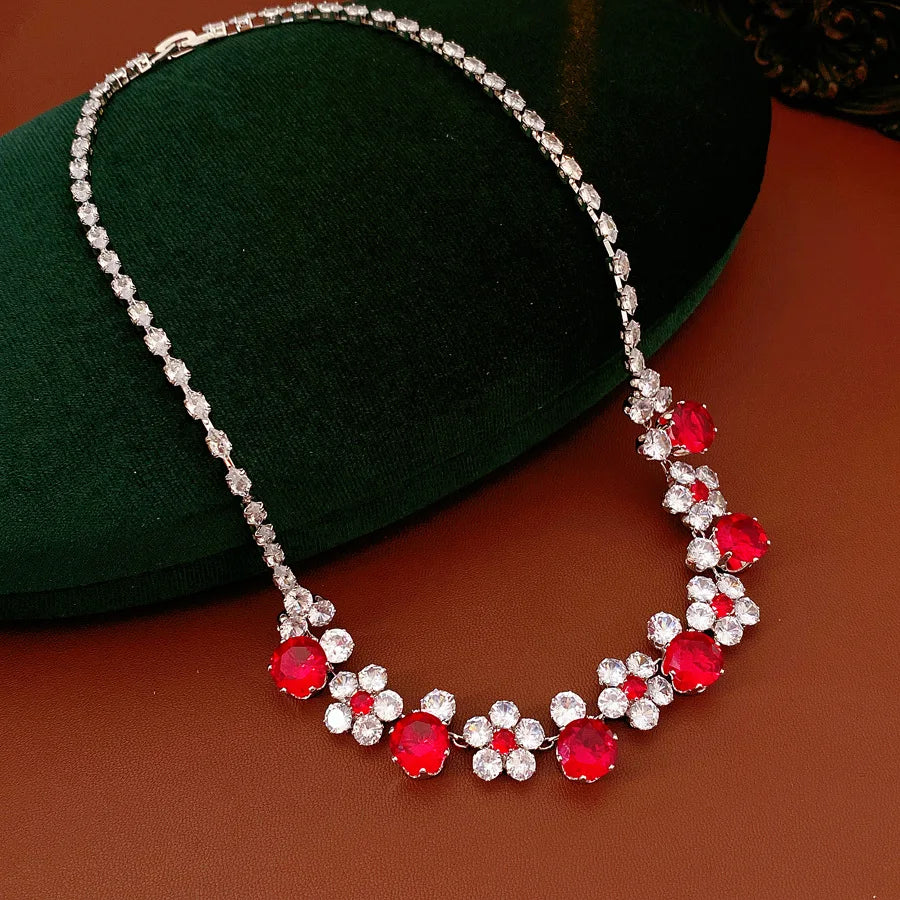Flower Pendant Necklace And Earring Set